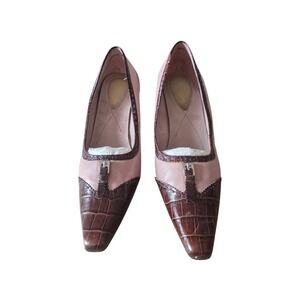 Vintage Liz Claiborne Flex Brown Croc & Blush Leather Kitten Heel Pumps SZ8